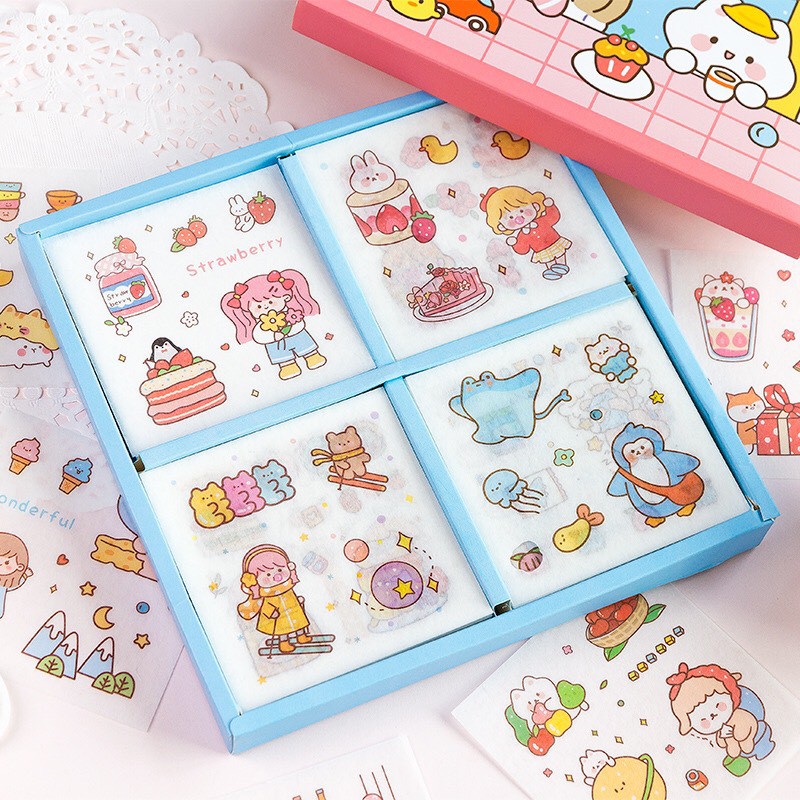 Sticker Cute Dễ Thương Anime Đáng Yêu Dán Sổ Tay Mũ Bảo Hiểm Trang Trí Bàn Học Shop Có Bán Hộp 100 Tấm