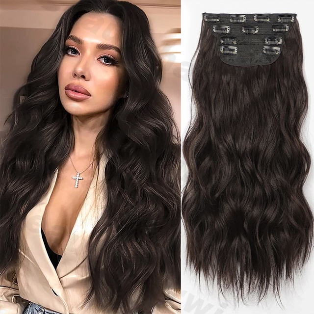 Tóc Giả Xoăn Dài 22 Inch Bằng Sợi Tổng Hợp Kèm 11 Kẹp Tiện Dụng