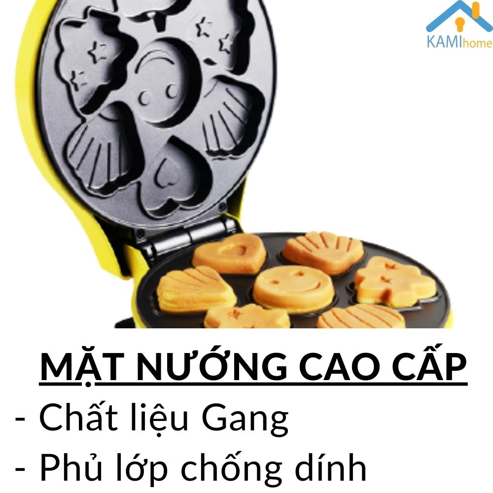 Máy nướng bánh hình thú mini ❤️Tặng Máy đánh trứng và tạo bọt cà phê❤️ hình Tròn 7 khuôn mã 15008