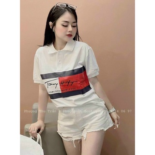 ÁO POLO TRẮNG CHỮ KẺ NGANG CHO NỮ