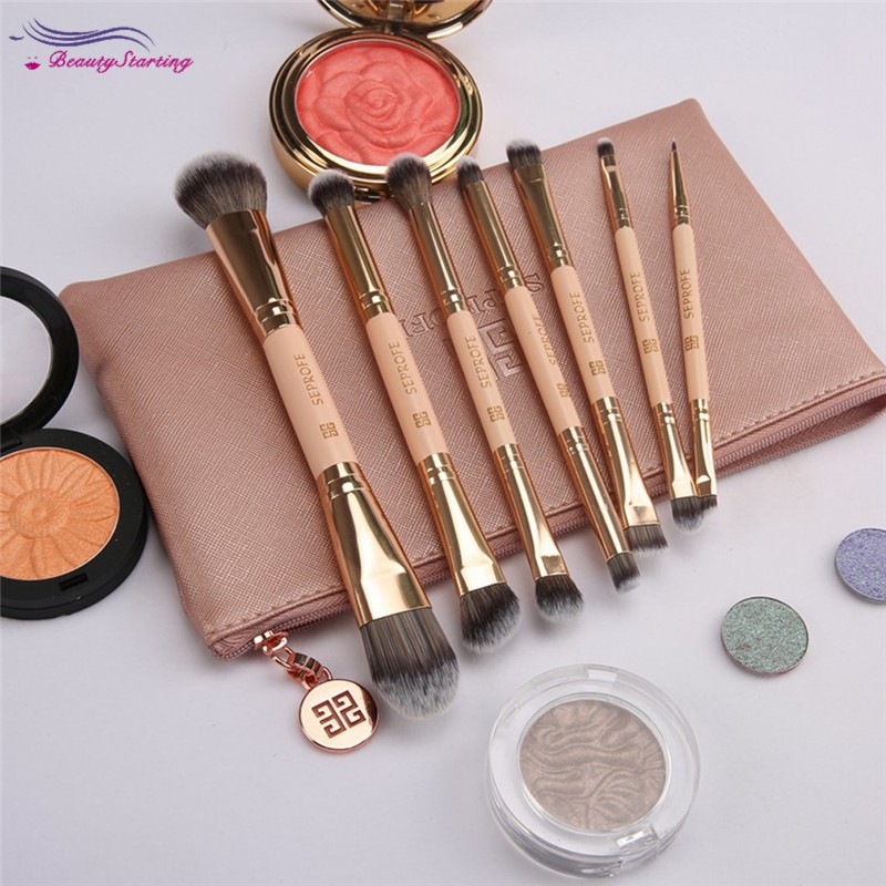 (hàng Mới Về) Bộ 7 Cọ Trang Điểm Seprofe Hai Đầu Màu Vàng Hồng Kèm Túi Đựng | BigBuy360 - bigbuy360.vn