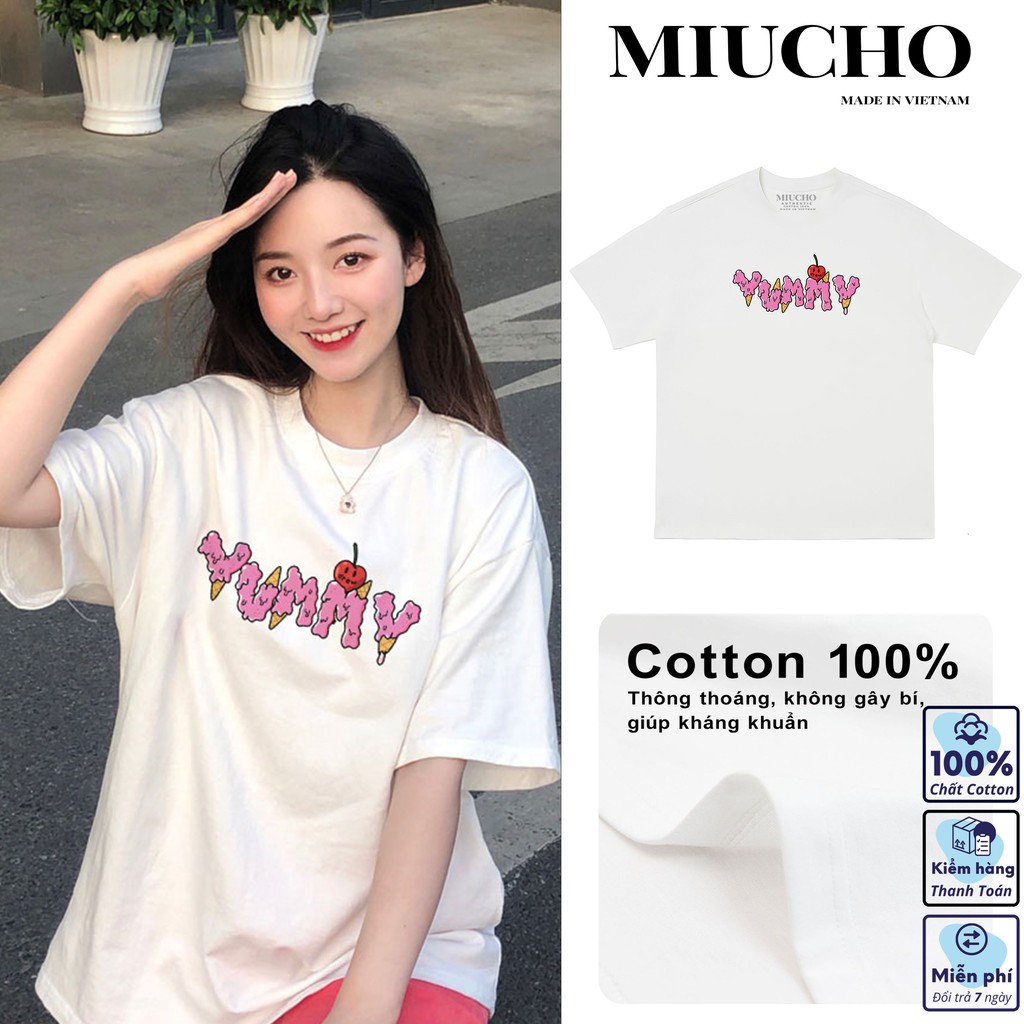Áo phông drew nữ form rộng tay lỡ unisex, áo thun drew nữ form rộng tay lỡ unisex cotton AT137 Miucho in logo