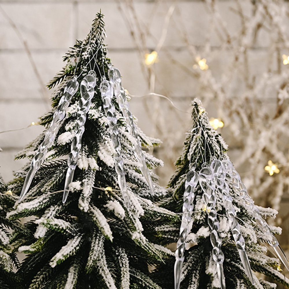 Set 10/12 mô hình băng tuyết trắng trong suốt 13cm treo trang trí cây thông giáng sinh