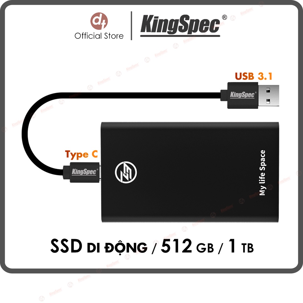 Ổ cứng di động SSD 512GB / 1TB KingSpec , USB 3.1 - TypeC cho PC Laptop | Z3 Series - Hàng Chính Hãng