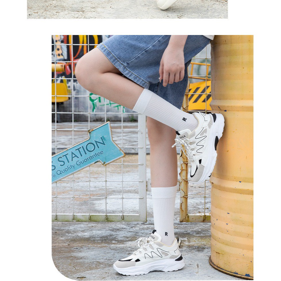 Tất Nữ cao cổ thêu chữ R Phong Cách Vintage Hàn Quốc Mẫu T17