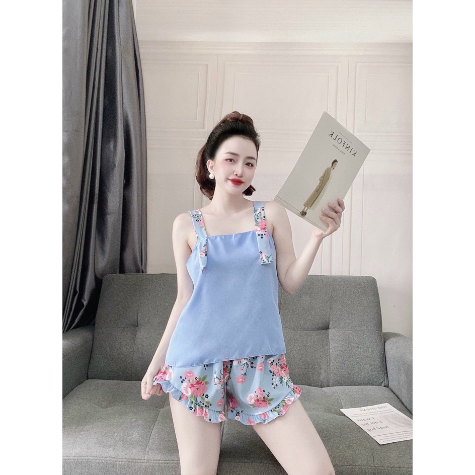 (hình chụp thật)Bộ hai dây vải lụa hàn phối hoa xinh xắn | BigBuy360 - bigbuy360.vn