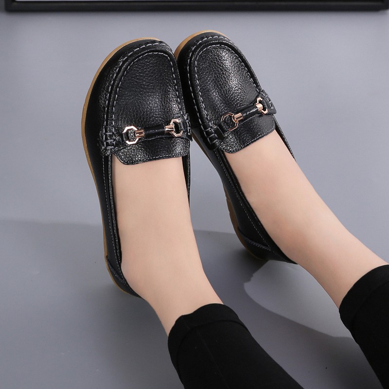 Giày Lười Da Bò Đế Bằng Chống Trượt Thời Trang Cho Nữ
