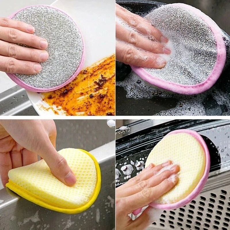 1 Miếng Bọt Biển Rửa Chén Hình Tròn Hai Mặt Đa Năng Không Dính Dầu Màu Sắc Ngẫu Nhiên