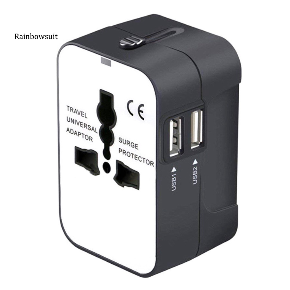 Phích chuyển đổi nguồn sạc 2 cổng USB AC US AU EU UK tiện dụng chất lượng cao