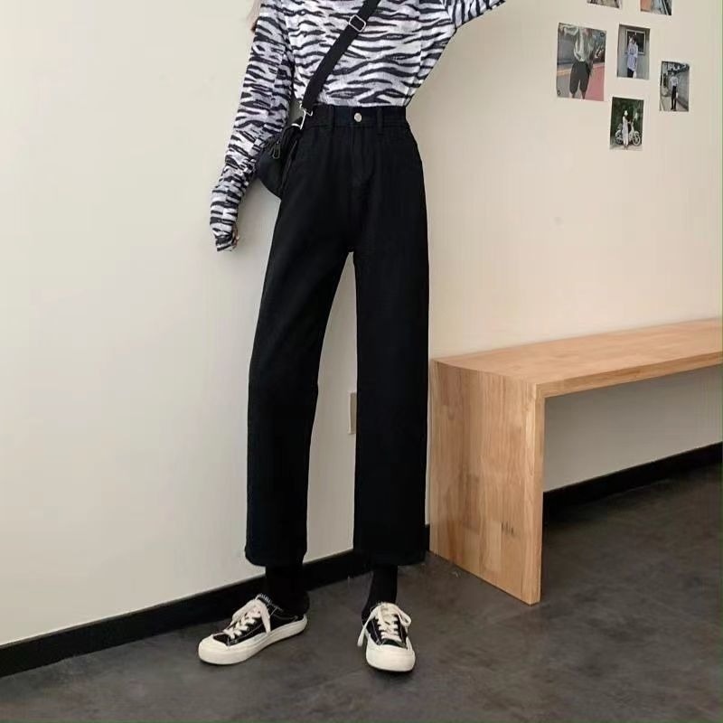 Quần Jean Nữ Ống Rộng Lưng Cao Thiết Kế Mới Thời Trang Thu Đông Hàn Quốc