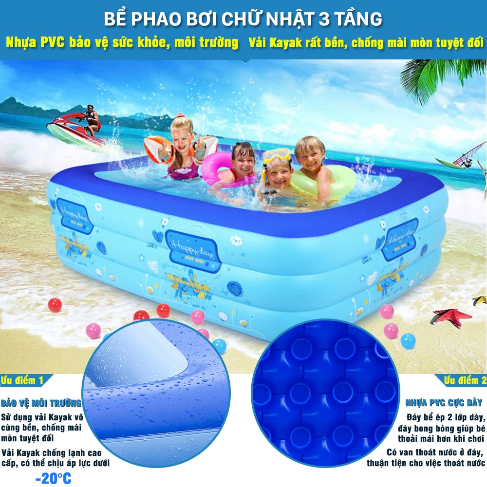 Bể bơi, phao bơi hình chữ nhật cho bé đủ kích thước