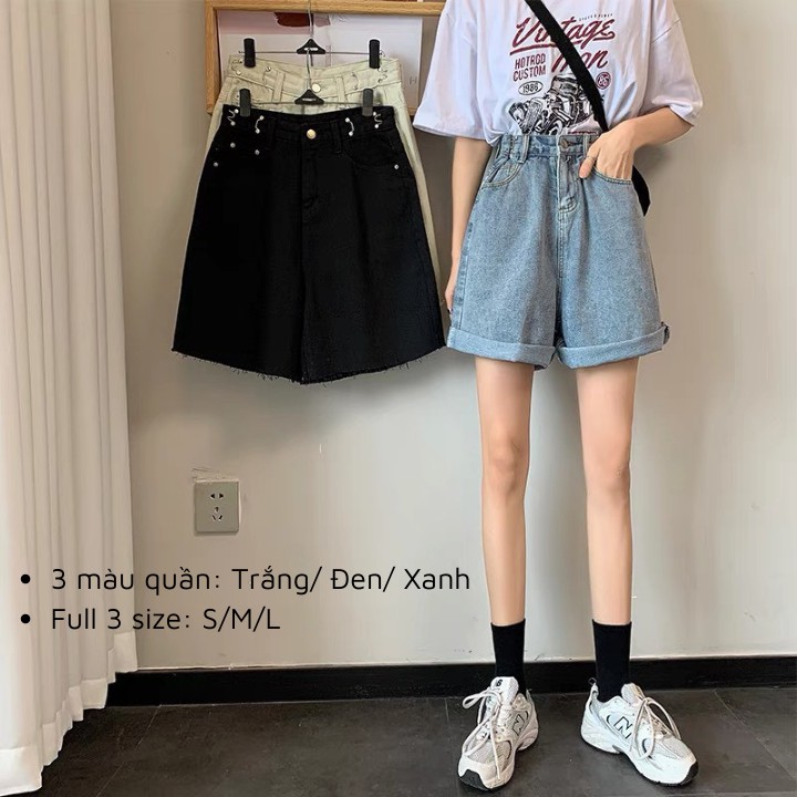 Quần Short Jean Nữ Gài Eo Ống Rộng Lưng Cao Unisex Form Ulzzang RÔ STORE QS13