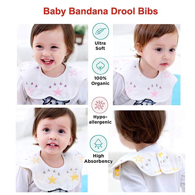 2 yếm bandana cotton siêu mềm và thấm hút xoay 360 độ cho bé trai bé gái