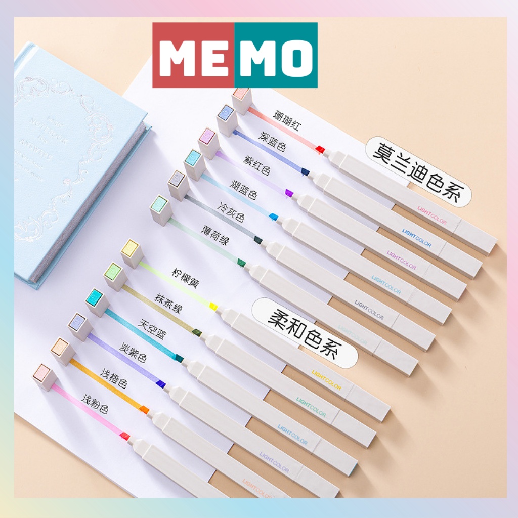 Bút highlight pastel 2 đầu MEMO, bút đánh dấu bút nhớ Light Color trang trí sổ bullet journal văn phòng phẩm