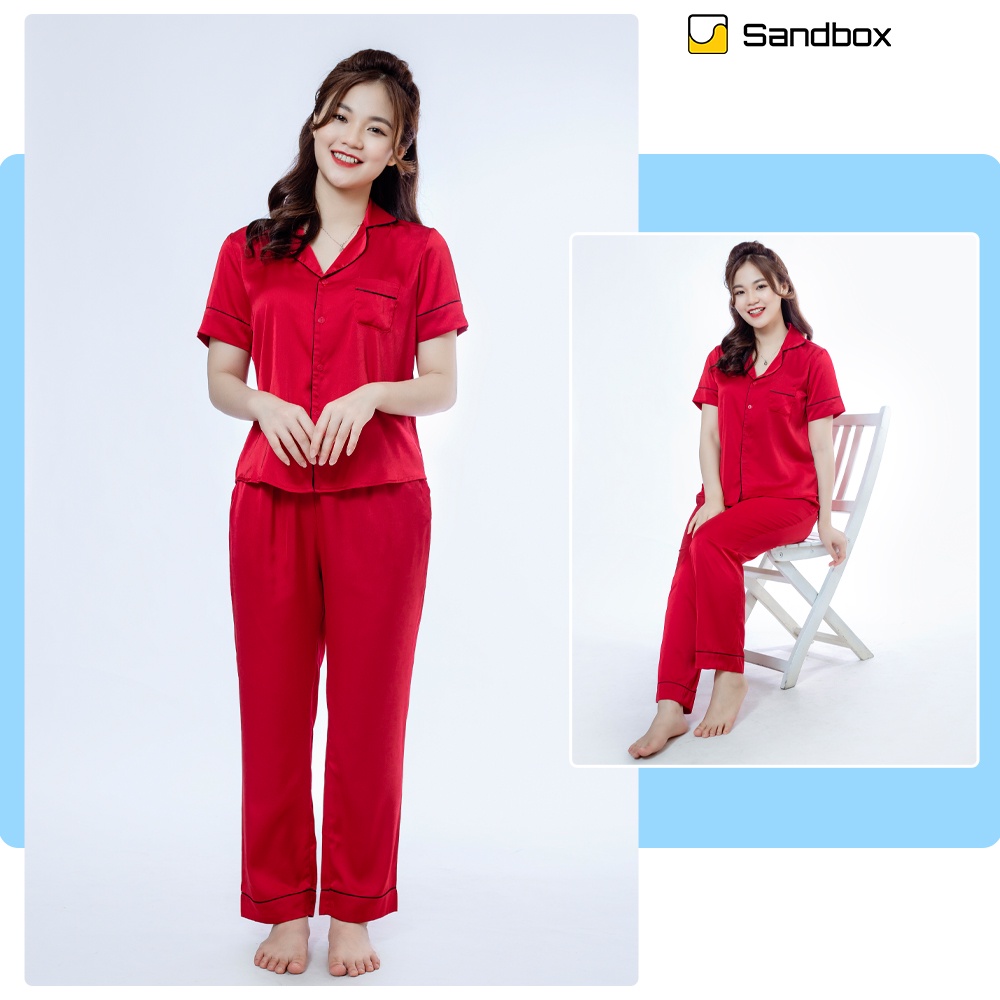Đồ ngủ Pijama SANDBOX chất liêu lụa satin Nhật trơn thiết kế tay cộc quần dài ( BPC22003)
