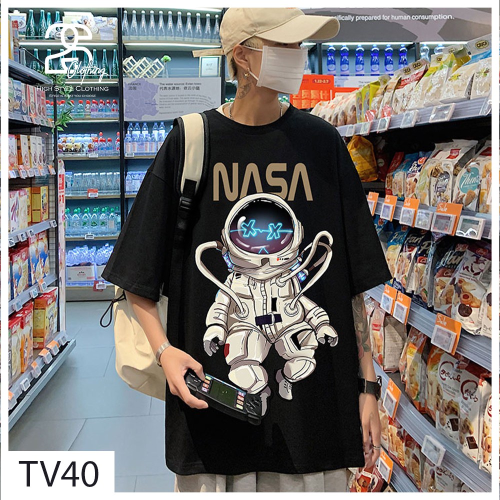 Áo Thun Nam Cổ Tròn Form Rộng Áo Phông Unisex Basic Cotton Oversize Phi Hành Gia ( V137 )