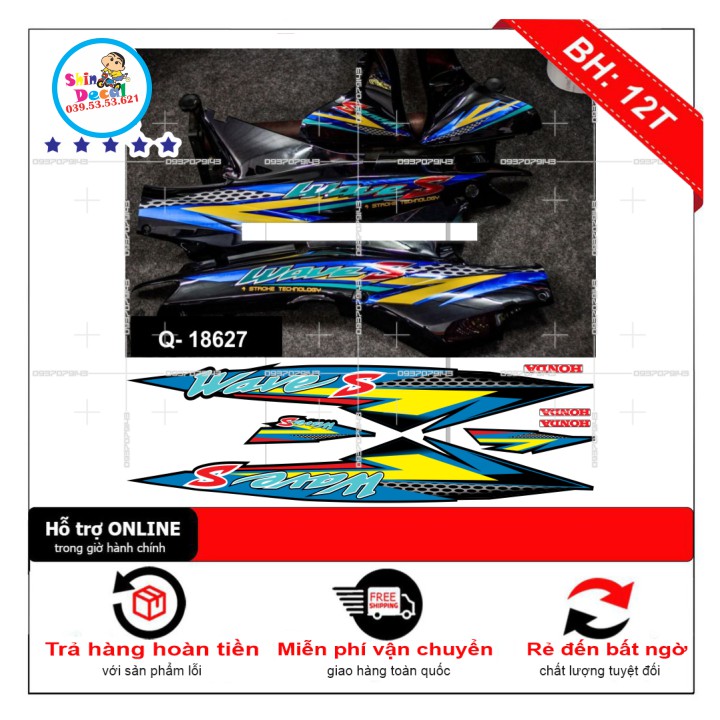 Tem xe wave S nhỏ đời đầu dán xe đen CROM