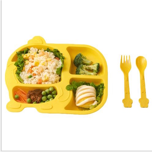 Khay Ăn Dặm Lúa Mạch Kiểu Cho Bé Tặng Kèm Thìa Dĩa, Dĩa Ăn Dặm Hình Thú Dễ Thương