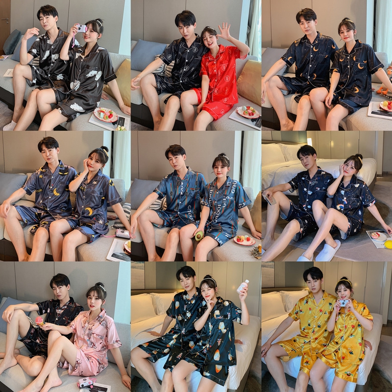 Bộ Đồ Ngủ Pijama Ngắn Tay Vải Lụa Cho Cặp Đôi Y2503-3