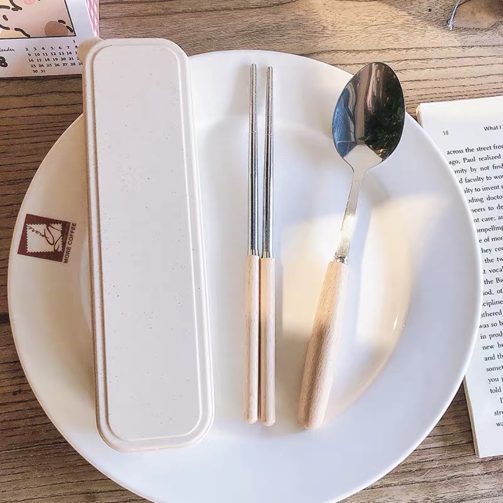 Xả kho thanh lí - Bộ Đũa Thìa Inox 304 Cán Gỗ, Bò Sữa FANTASTIC - Bộ Thìa Đũa Văn Phòng Sang Trọng