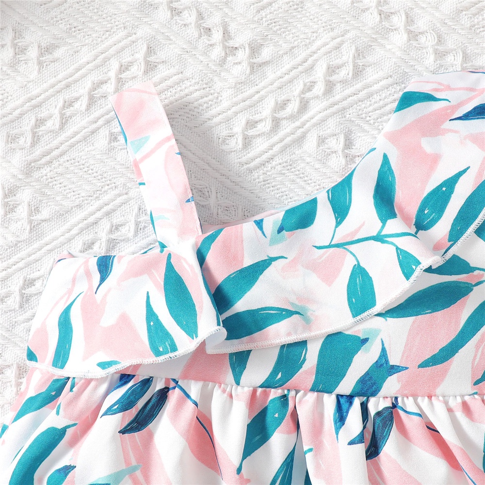 Đầm MIKRDOO chữ A in họa tiết lá kèm băng đô xinh xắn cho bé gái 0 - 24 tháng tuổi