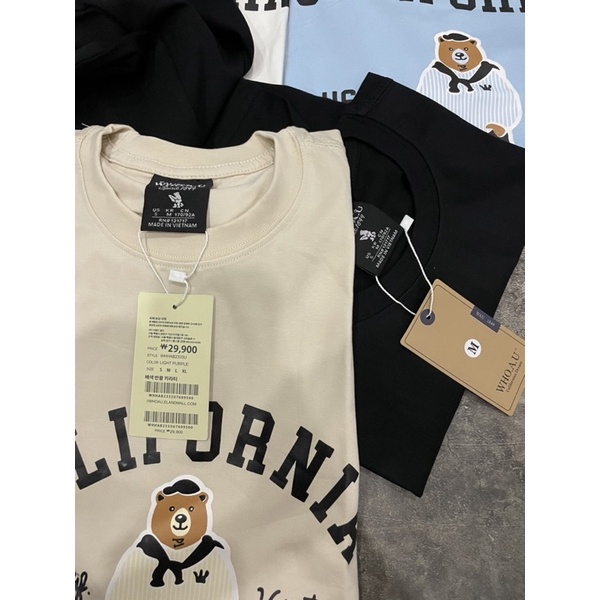 Áo Thun Unisex In Hình Chú Gấu Cali Màu Trắng/Đen/Kem/Xanh