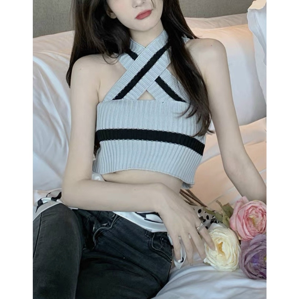 Áo len mongtoghi quây dây chéo phối màu sexy mặc được 2 mặt