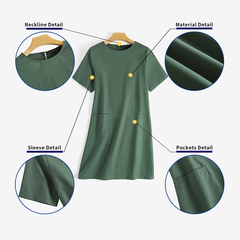 Đầm mini ZANZEA bằng cotton ngắn tay màu trơn có túi phong cách Hàn Quốc thời trang cho nữ