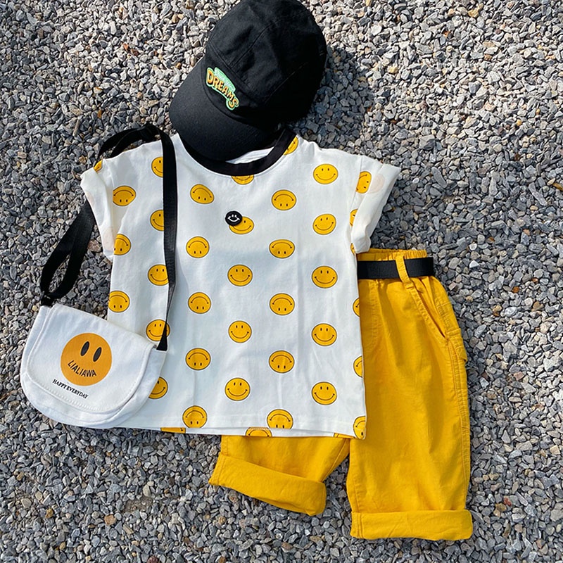 Áo Thun Tay Ngắn In Hình Mặt Cười Hoạt Hình Phong Cách Hàn Quốc Cho Bé Trai