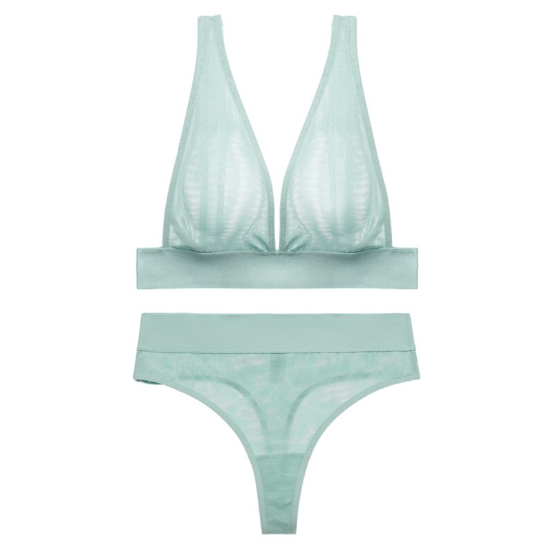 Set đồ lót FINETOO phối lưới cổ chữ V khoét sâu gợi cảm cho nữ