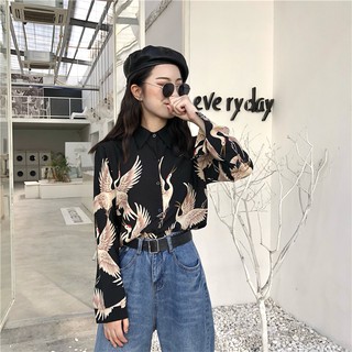 (có sẵn)Áo sơ mi hạc cá tính tay ôm( ảnh thật phía cuối)