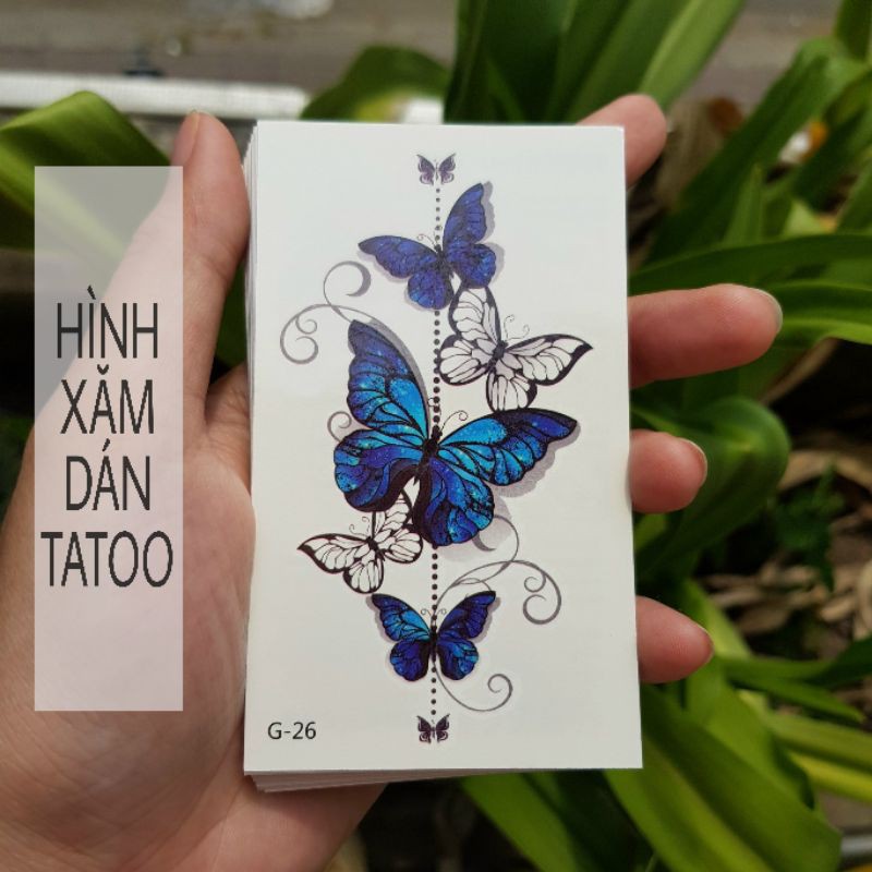 Hình xăm trụ bướm xanh g26.Xăm dán tatoo mini tạm thời, size &lt;10x6cm