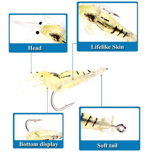 Mồi câu lure tôm giả 10 con kích thước 4cm