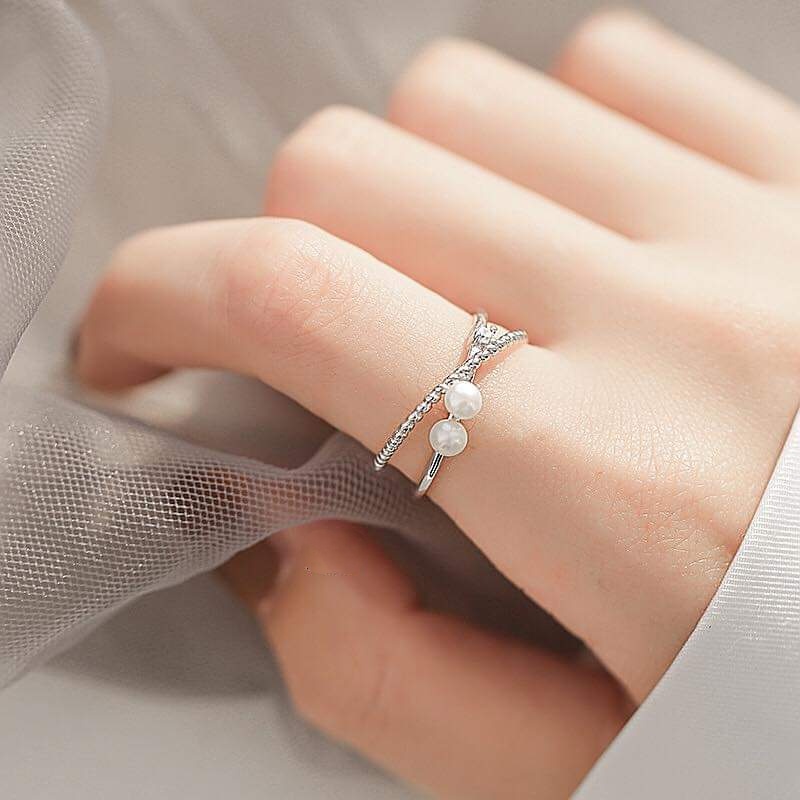 Nhẫn bạc Van jewelry V10156 nhẫn Freesize đính Ngọc trai nhân tạo dễ thương