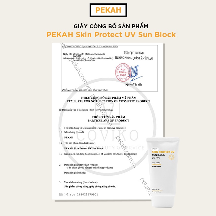 [Mã Giảm 70K Đơn 259K] Kem Chống Nắng Vật Lý Bảo Vệ Khỏi Tia UV PEKAH Skin Protect UV Sun Block SPF 50+ PA+++ 70ml