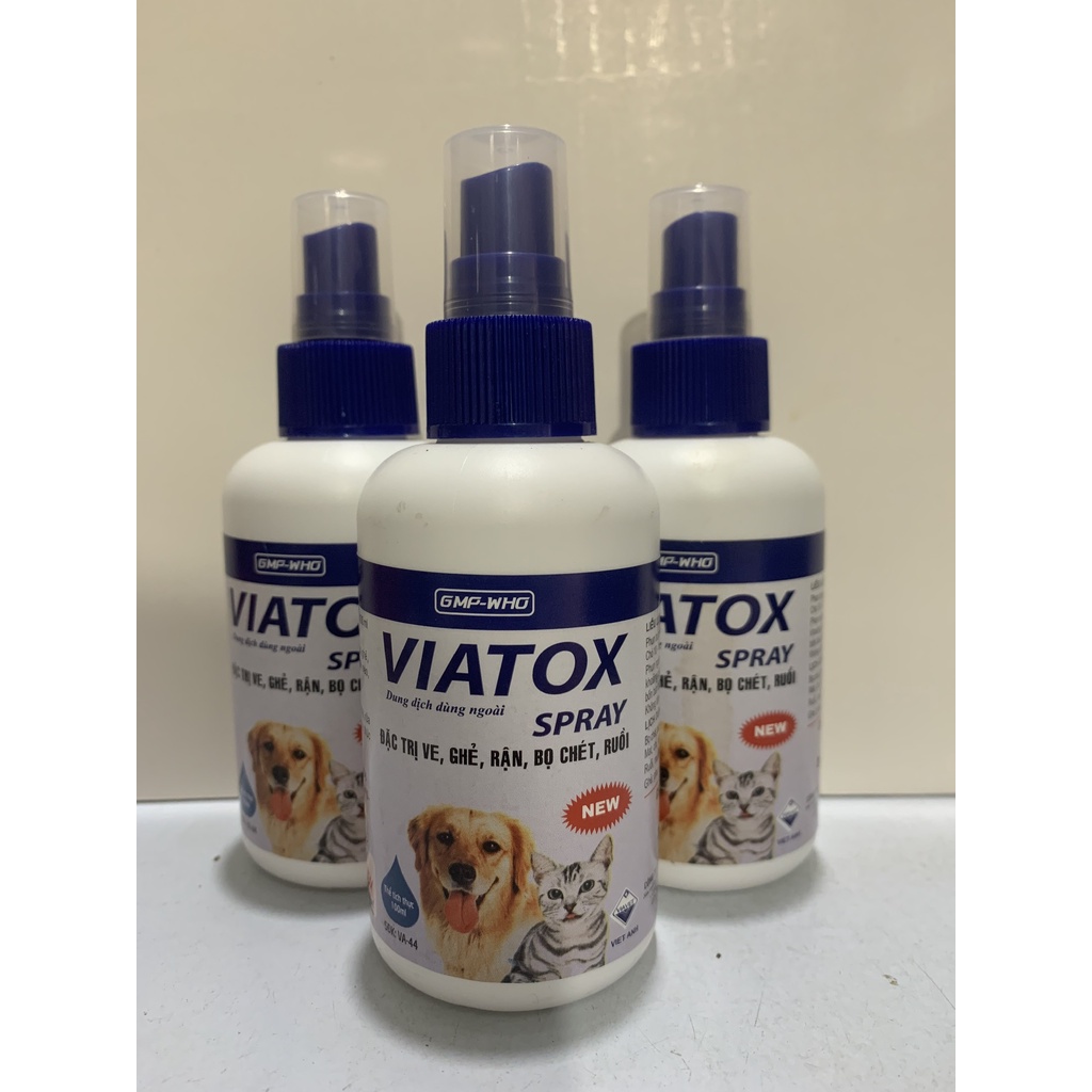 VIATOX spray 100ml Xịt ve bọ chó, mèo, trâu bò, dê cừu. Xịt ghẻ động vật Via Tox