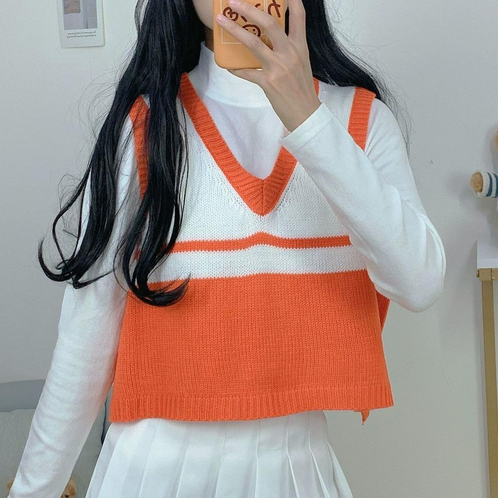 Áo Sweater sát nách dệt kim khoác ngoài cổ chữ V thời trang mới cho nữ