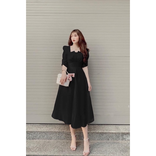 Đầm dự tiệc đỏ trắng đen tay phòng bigsize 50 kg đến 90kg [Đầm bigsize nữ][Đầm cổ vuông dán dài bigsize]( Đầm tết ) | BigBuy360 - bigbuy360.vn