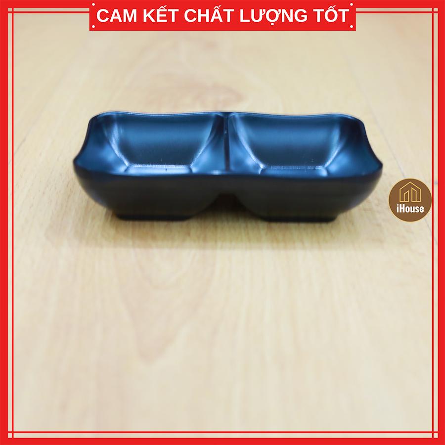 *[HÀNG TỐT] Bát Nước Chấm 2 Ngăn Nhựa Màu Đen, Đĩa Đựng Gia Vị Nhựa Phíp Melamine An Toàn &amp; Sang Trọng