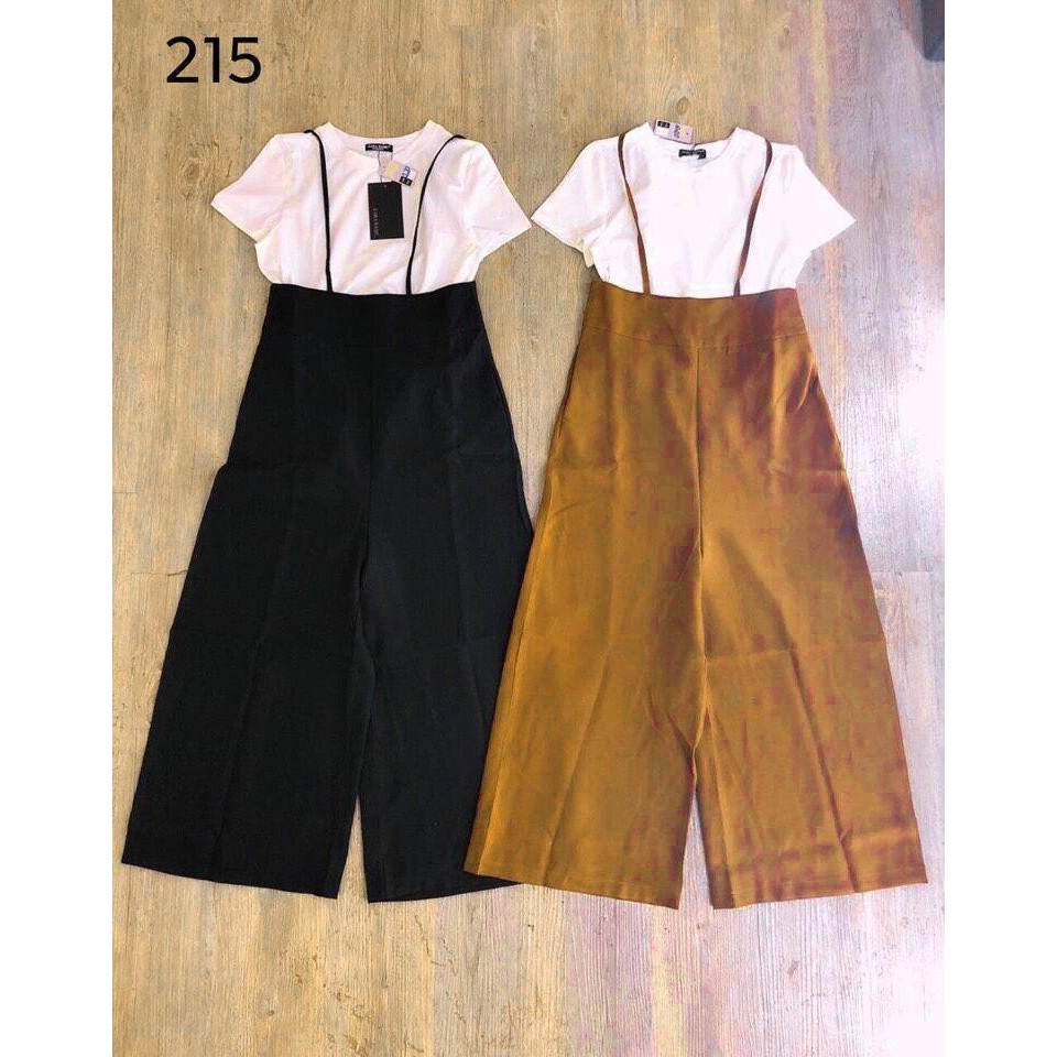 Combo gồm Áo thun tay ngắn và Quần Yếm 2 dây form rộng Culottes, set yếm ống rộng