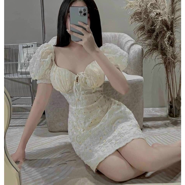 Váy Hoa Nhí Rút Ngực Xinh Xắn Tay Phồng
