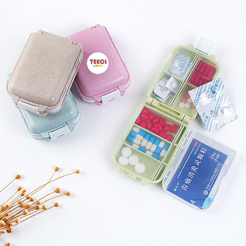 &lt;Tặng Sticker&gt; Hộp Khay Đựng Thuốc Phụ Kiện Trang Sức Chia 7 Ngăn Du Lịch Màu Lúa Mạch Nắp Nhựa Chống Thấm U106
