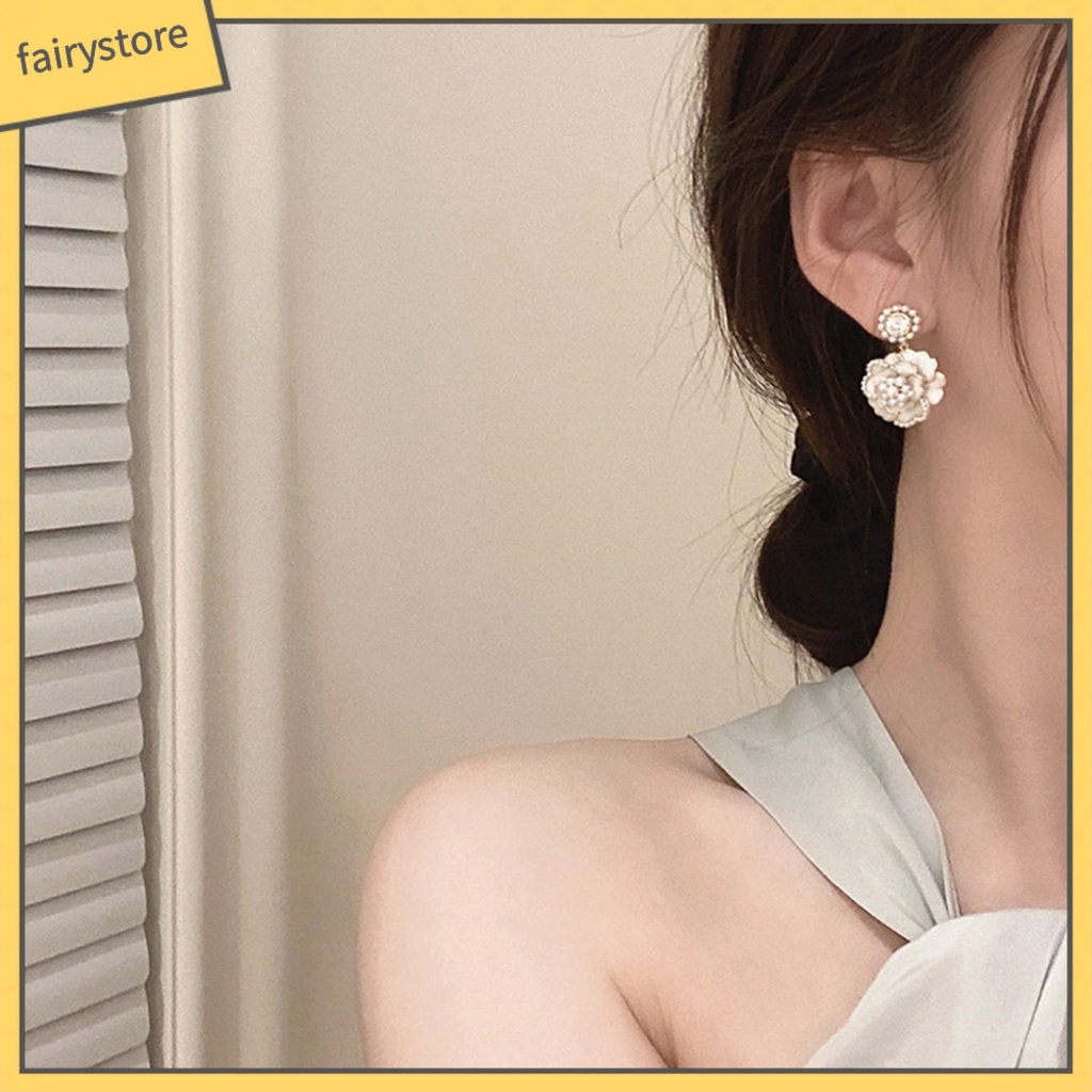 Bông tai hình hoa trà bằng hợp kim chống oxy hóa chất lượng