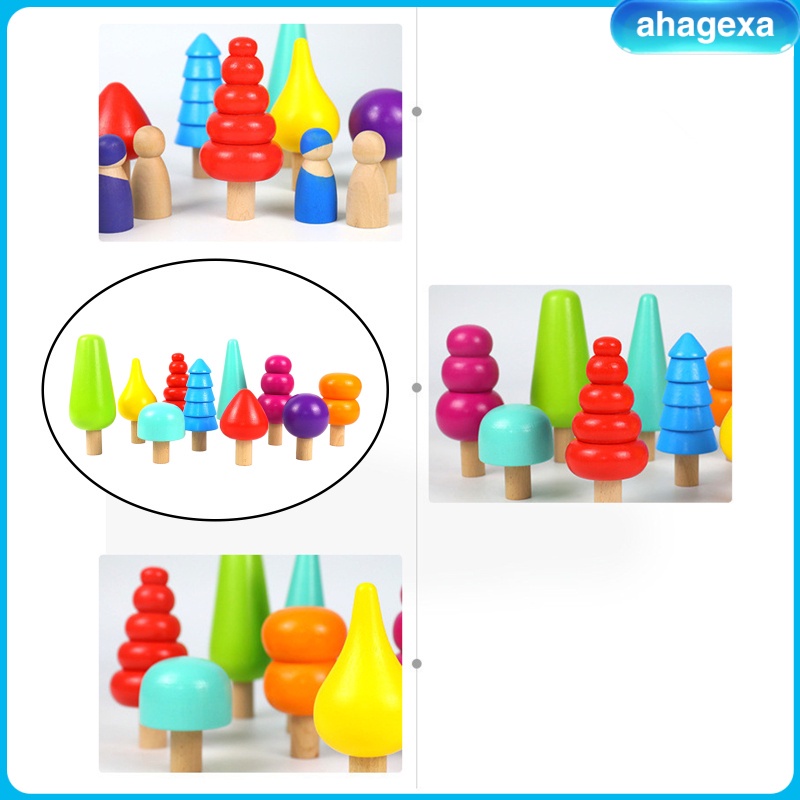 [Ahagexa] Rainbow Tree Blocks Montessori Color Perception Wooden Blocks Toys for Home Indoor or Outdoor Sensory Education toys Early Development gift Kids