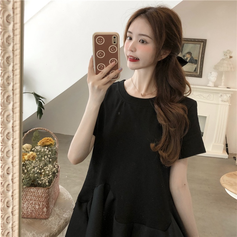 SUXI Áo Thun Tay Ngắn Màu Đen Thời Trang Mùa Hè Cho Nữ