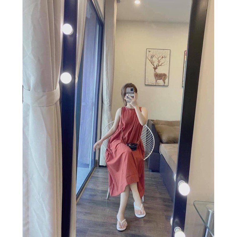 Đầm Suông Váy Suông Đũi Xoè Sát Nách Siêu Mát
