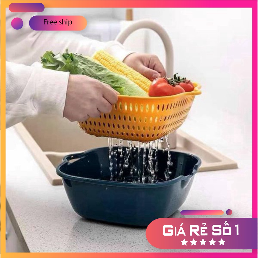 Combo 6 món rổ nhựa đựng đồ ráo nước, bộ rổ nhựa kèm chậu, set rổ nhựa 6 món 5 lớp bền bỉ chắc chắn
