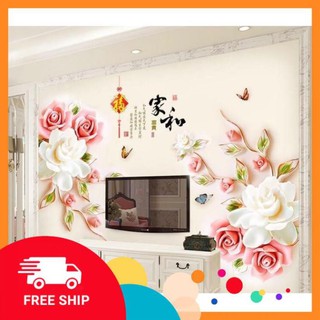 ⚡️𝗙𝗥𝗘𝗘𝗦𝗛𝗜𝗣⚡️ Decal dán tường Hoa hồng phấn trắng
