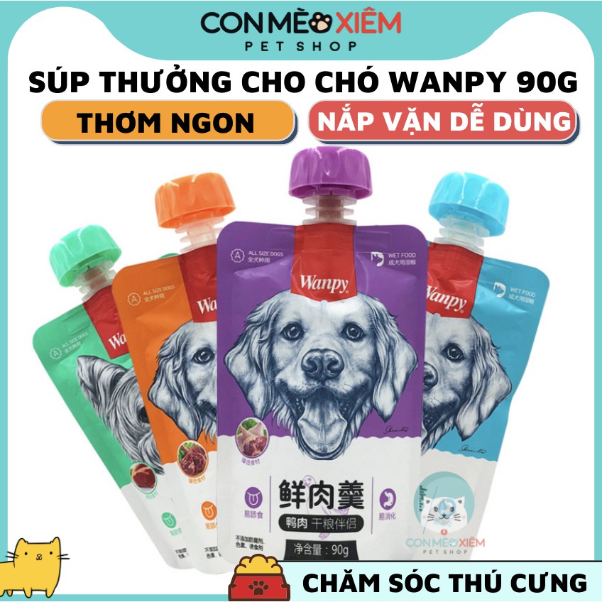 Súp thưởng cho chó Wanpy 90g nắp vặn, kem dinh dưỡng tăng cân mập chó lớn chó con nhỏ Con Mèo Xiêm