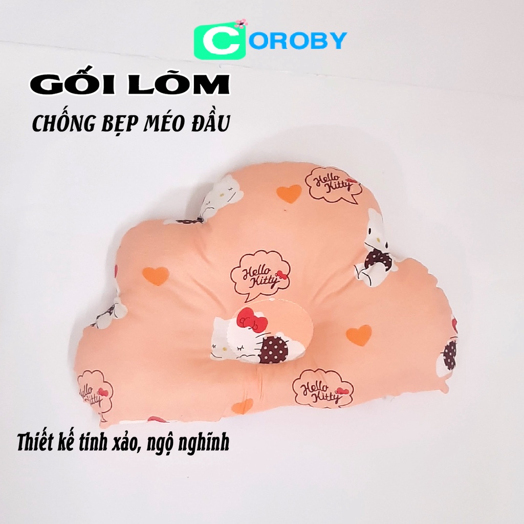 Gối lõm cho trẻ sơ sinh chống bẹp méo đầu vải Cotton an toàn cho bé thết kế hình đám mây